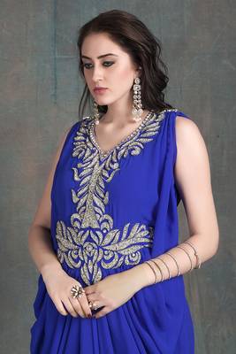 Blue sleeveless kaftan dress-georgette hand beaded designer kaftan 3