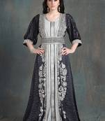 Gray designer brasso fabric hand beaded moroccan party wedding kaftan