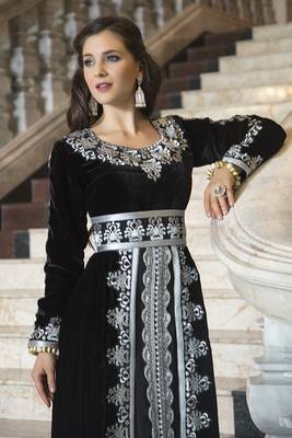 Kaftan thread work black arabic evening dress 4