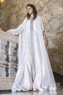 Moroccan long sleeve wedding caftan white with lace work 2