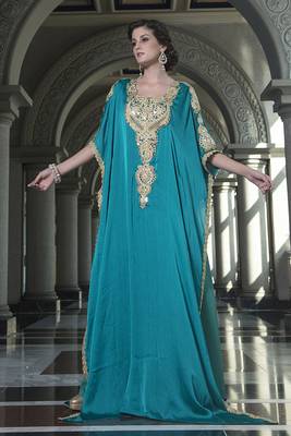 Evening dress sea green arabic free size kaftan 1