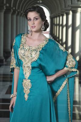 Evening dress sea green arabic free size kaftan 2