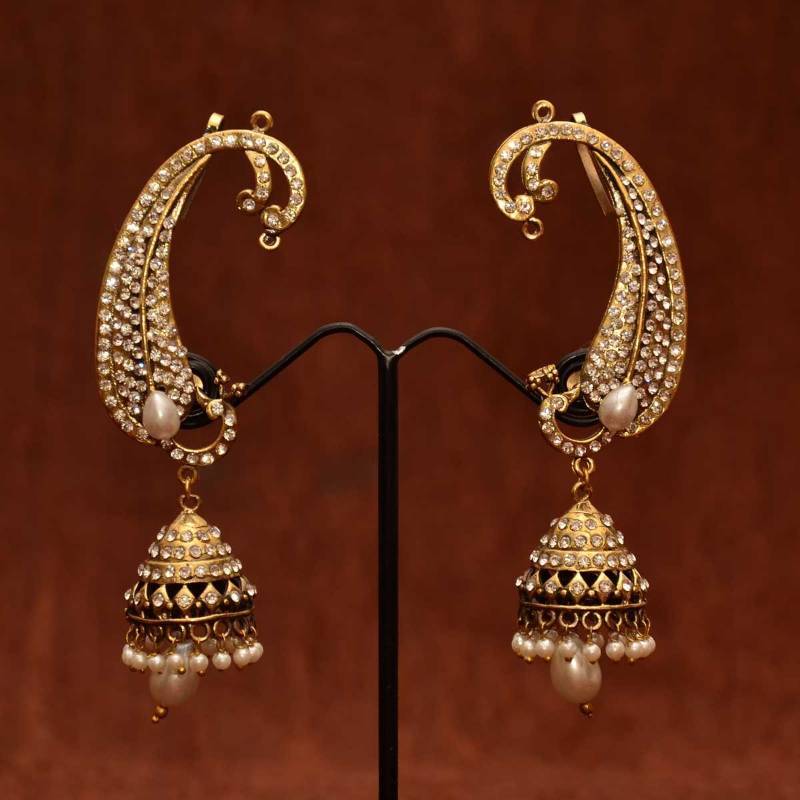 Buy Anvi's peacock ear hangings which covers the complete ears Online