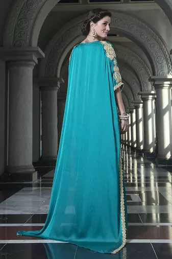 Evening dress sea green arabic free size kaftan