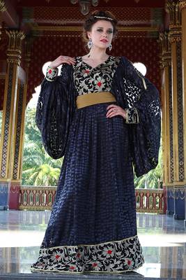 Embroidery work kaftan gray and black net brasso arabic style 1
