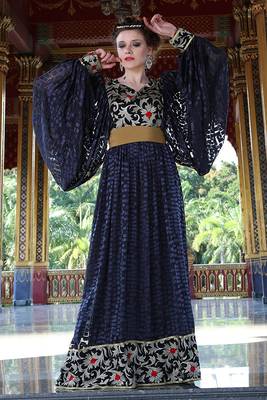 Embroidery work kaftan gray and black net brasso arabic style 2
