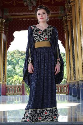 Embroidery work kaftan gray and black net brasso arabic style 3