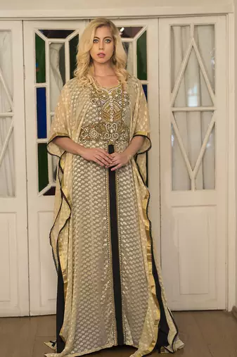 Beige and black kaftan dress