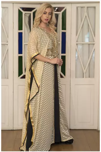 Beige and black kaftan dress