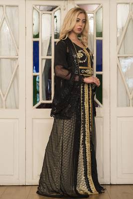 Black and beige partywear jacket style moroccan dress 2