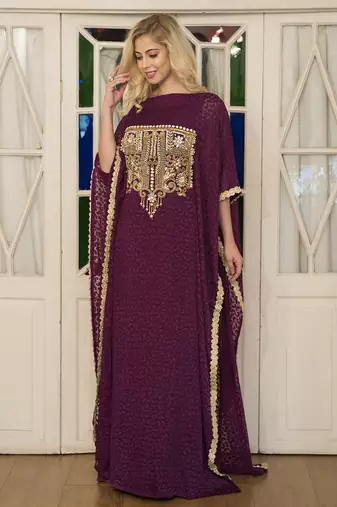 Violet arabic style hand made kaftan