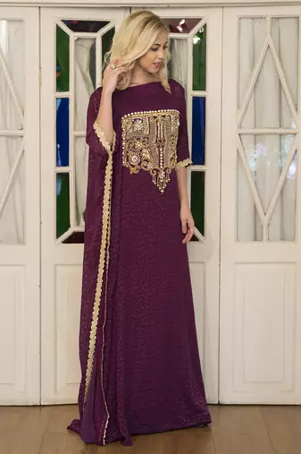 Violet arabic style hand made kaftan