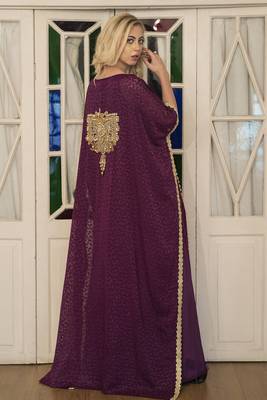 Violet arabic style hand made kaftan 4