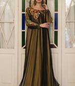 Gold yellow embroidery full sleeve formal maxi dress