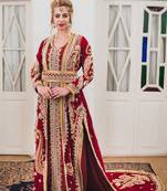 Maroon long sleeve arabic wedding kaftan