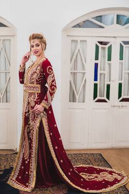 Maroon long sleeve arabic wedding kaftan 3