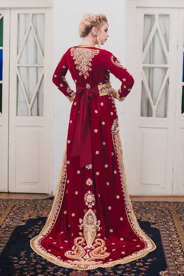 Maroon long sleeve arabic wedding kaftan 4