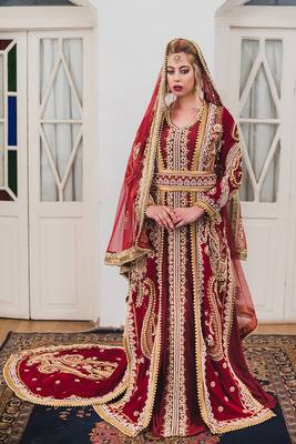 Red Wedding Velvet Morrocan Kaftan for Women 1