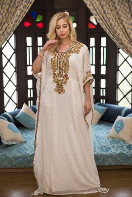 Off white partywear kaftan with multi handwork 1