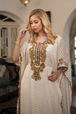 Off white partywear kaftan with multi handwork 3