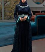 Style thread work aqua blue abaya