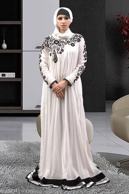 Long party wear full sleeve white abaya 1