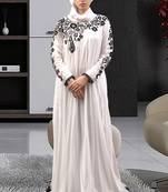 Long party wear full sleeve white abaya