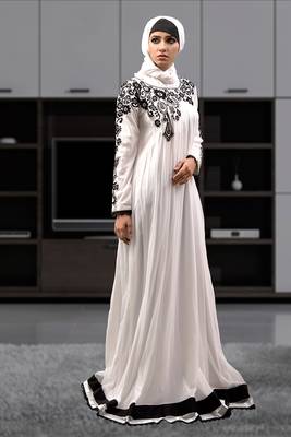 Long party wear full sleeve white abaya 2