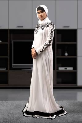 Long party wear full sleeve white abaya 3