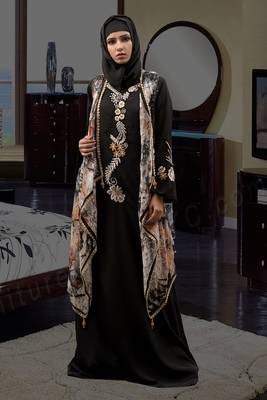Black and multicoloured  Long sleeve modest Abaya 1