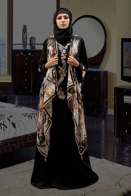 Black and multicoloured  Long sleeve modest Abaya 2