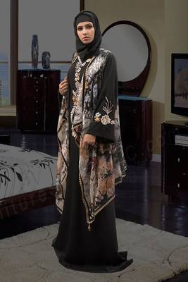 Black and multicoloured  Long sleeve modest Abaya 3