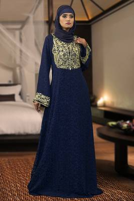 Arabian style full sleeve dark blue Abaya 1