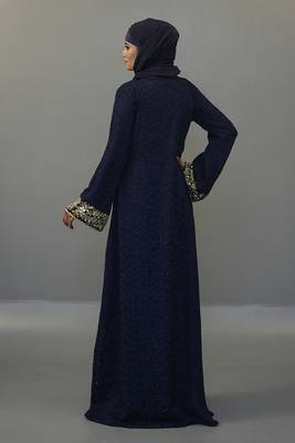 Arabian style full sleeve dark blue Abaya 2