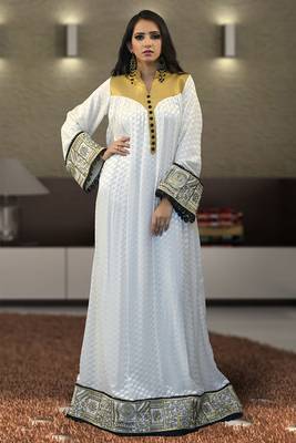 Off white thread work Abaya 1