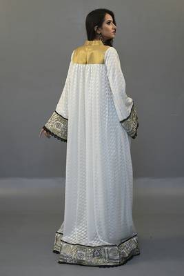 Off white thread work Abaya 2