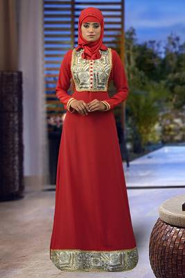 Red embroidered Abaya 1