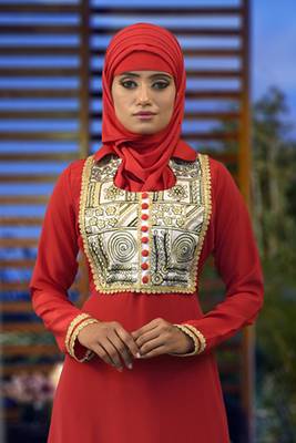 Red embroidered Abaya 2