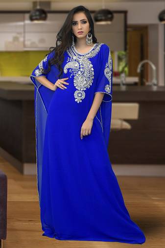 Embroidered blue free size kaftan