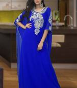 Embroidered blue free size kaftan