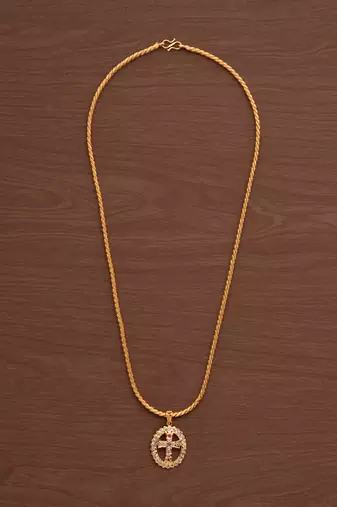 golden medium length mangalsutra with cross pendant – 1 gram gold