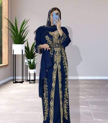 Navy Blue Georgette Zari Work Kaftan For Women  1