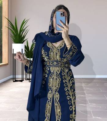 Navy Blue Georgette Zari Work Kaftan For Women  2