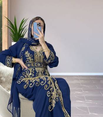 Navy Blue Georgette Zari Work Kaftan For Women  3