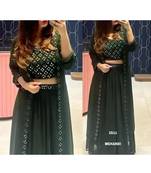 women's ethnic foil  mirror work georgette crop top lehenga with shrug - mehandi