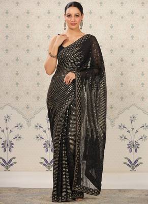Black Heavy Georgette Sequence Embroidery Saree 1