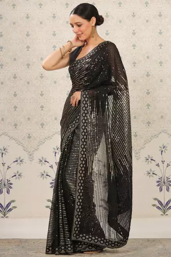 Black Heavy Georgette Sequence Embroidery Saree