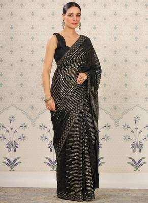 Black Heavy Georgette Sequence Embroidery Saree 3