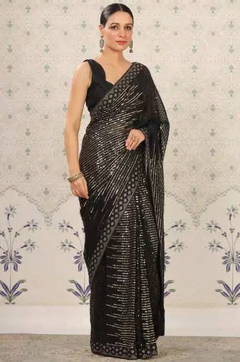 Black Heavy Georgette Sequence Embroidery Saree