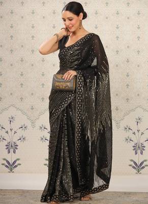 Black Heavy Georgette Sequence Embroidery Saree 4